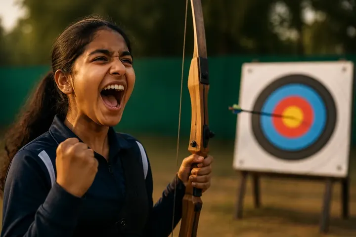 accuracy meaning picture: An archer's arrow landing in the exact centre of a target at an outdoor range